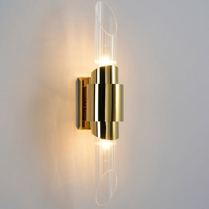 Stainless Steel Glass Column 2-Light Wall Sconce Lamp