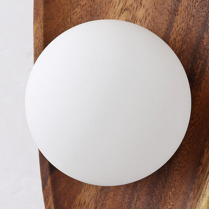 Japanese Walnut Glass Ball Lampshade LED Wall Sconce Lamp