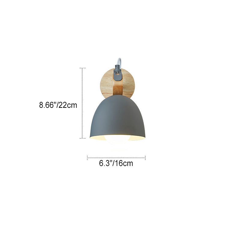 Macaron Dome Shade Wooden Chassis 1-Light Wall Sconce Lamp
