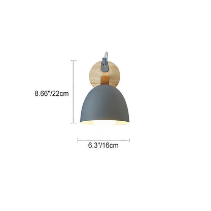 Macaron Dome Shade Wooden Chassis 1-Light Wall Sconce Lamp