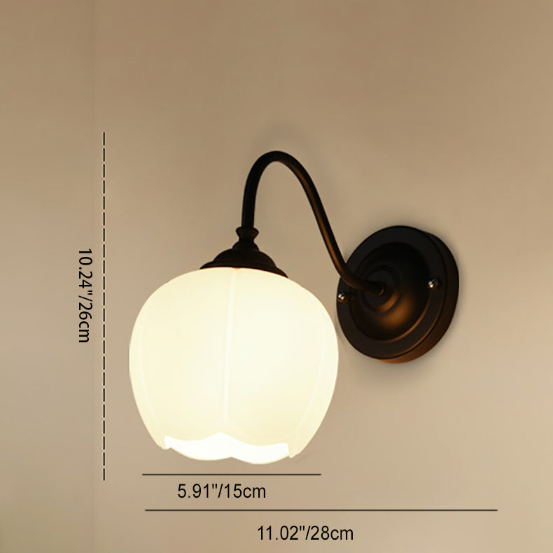 Minimalist Floral Iron Glass 1-Light Wall Sconce Lamp