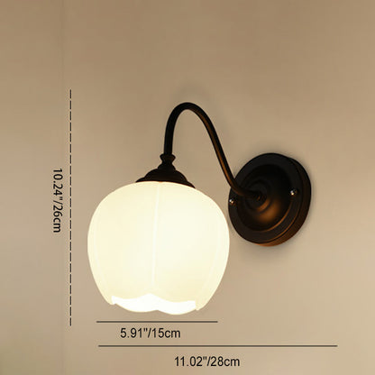Minimalist Floral Iron Glass 1-Light Wall Sconce Lamp