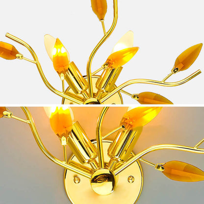 Nordic Iron Glass Leaf Branch 2-Light Wall Sconce Lamp