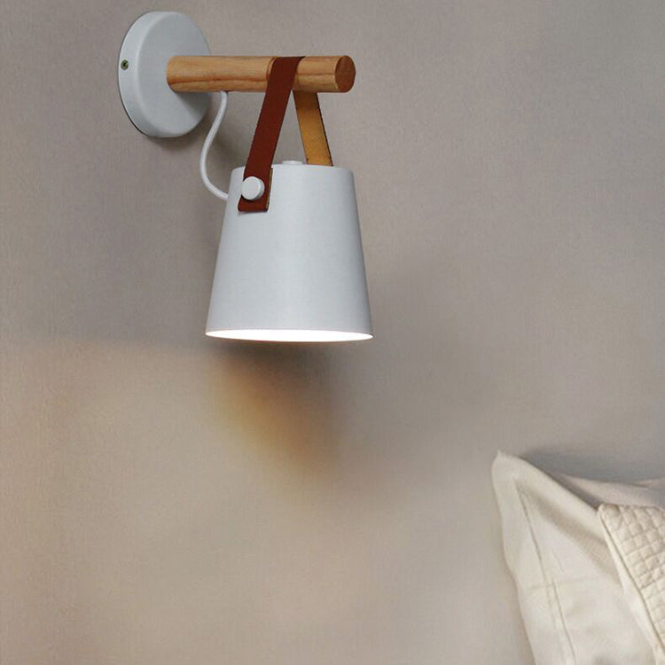Minimalist Wood Iron Cylinder 1-Light Wall Sconce Lamp