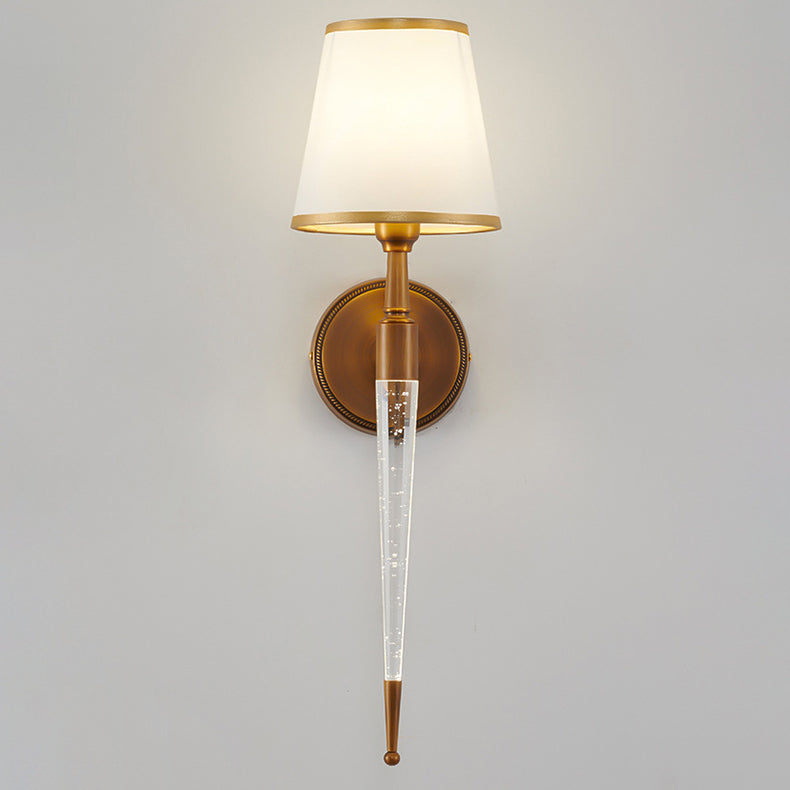 French Trapezoid Copper Fabric 1-Light Wall Sconce Lamp