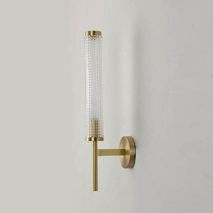 Brass Crystal Long Column Straight Arm LED Wall Sconce Lamp