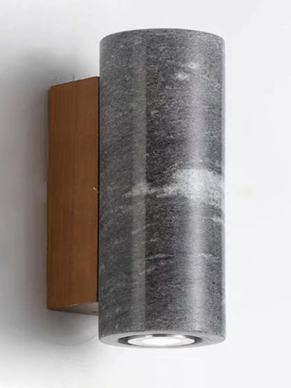 Cylinder Square Stone Wood 1-Light Wall Sconce Lamp
