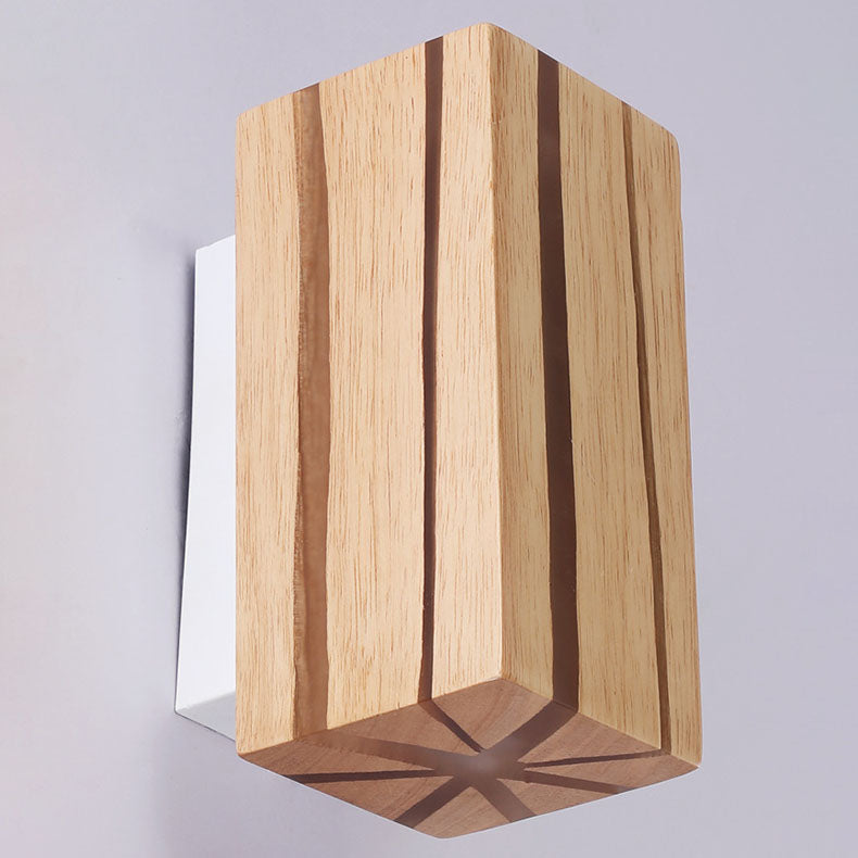 Geometric Cuboid Cracked Wood Grain LED Wall Sconce Lamp