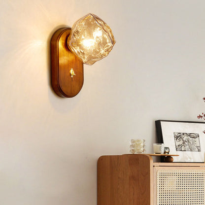 Japanese Shape Solid Wood Glass 1-Light Wall Sconce Lamp