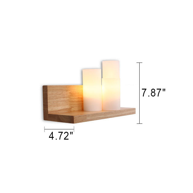 Japanese Cylindrical Wooden Glass 1-Light Wall Sconce Lamp