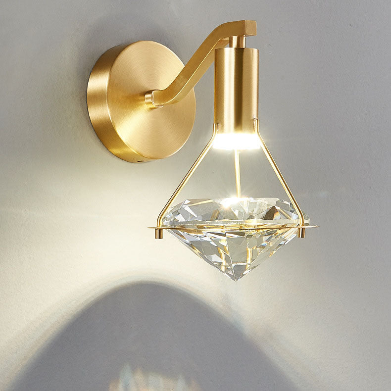 Mid-Century Diamond Brass Crystal LED Wall Sconce Lamp