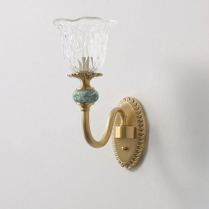 Floral Glass Brass Curved Arm 1/2 Light Wall Sconce Lamp
