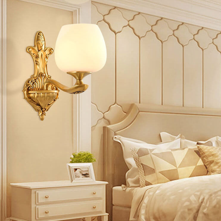 Light Glass Gold-Finished Frame 1/2 Light Wall Sconce Lamp