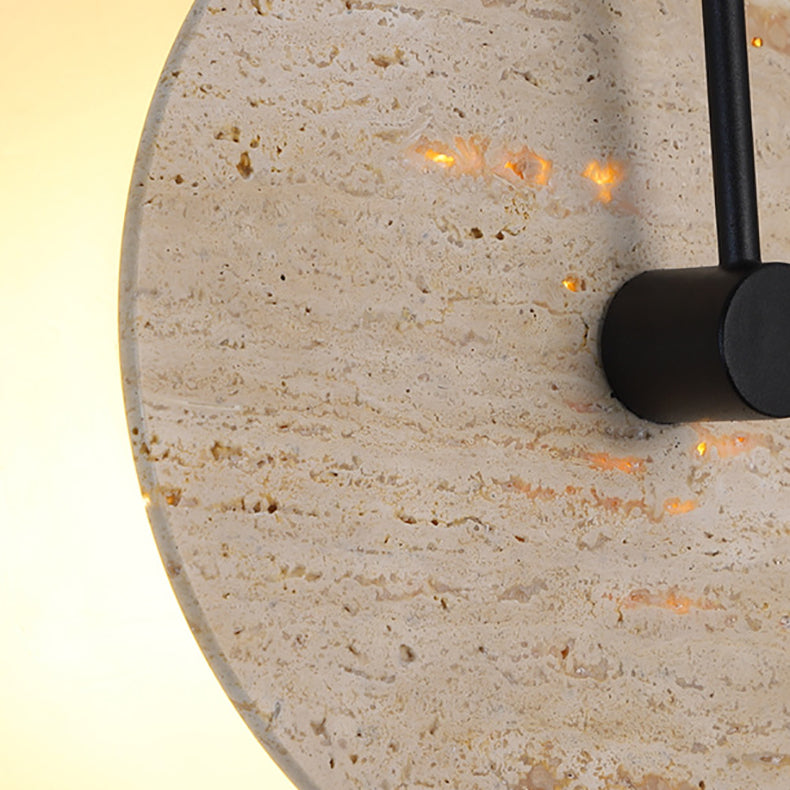 Round Iron Yellow Travertine 1-Light Wall Sconce Lamp
