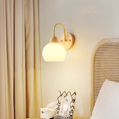 Wood Acrylic Iron Flower Ball 1-Light Wall Sconce Lamp