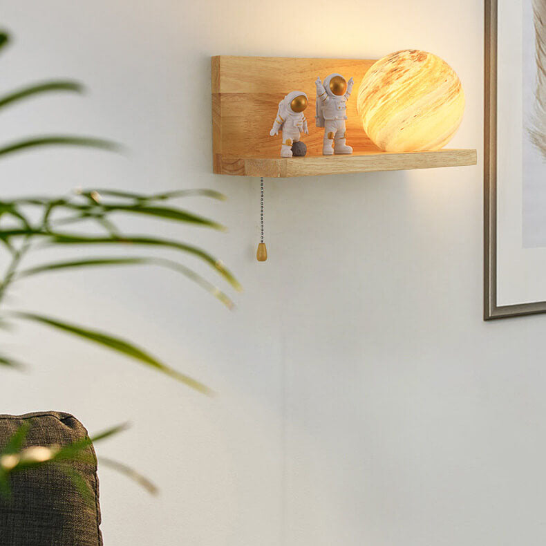 Planet Solid Wood Square Base 1-Light Wall Sconce Lamp