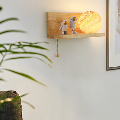 Planet Solid Wood Square Base 1-Light Wall Sconce Lamp