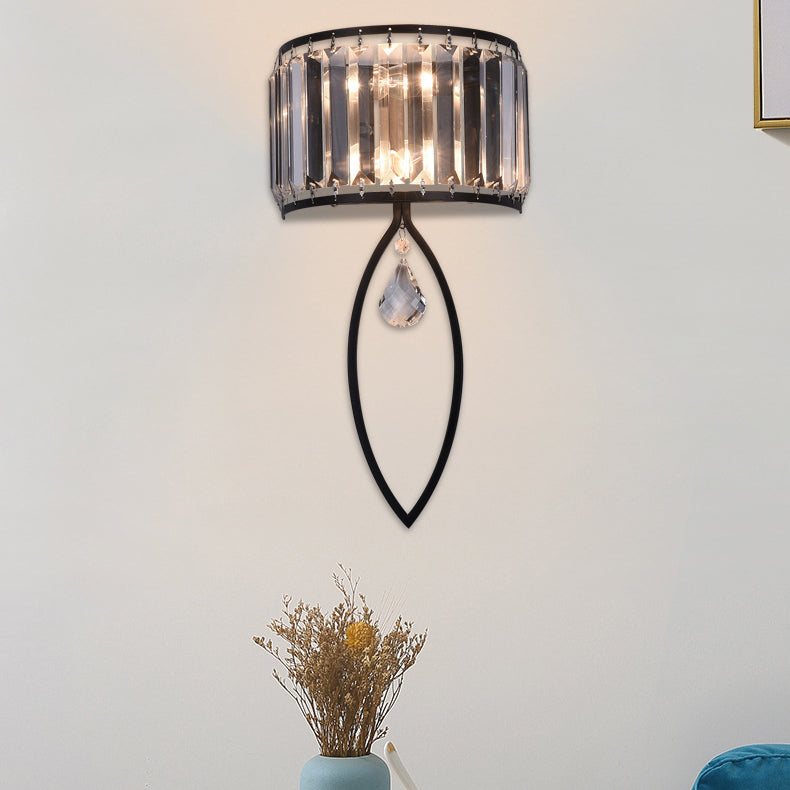 Half Round Oval Iron Crystal 2-Light Wall Sconce Lamp
