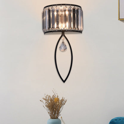 Half Round Oval Iron Crystal 2-Light Wall Sconce Lamp