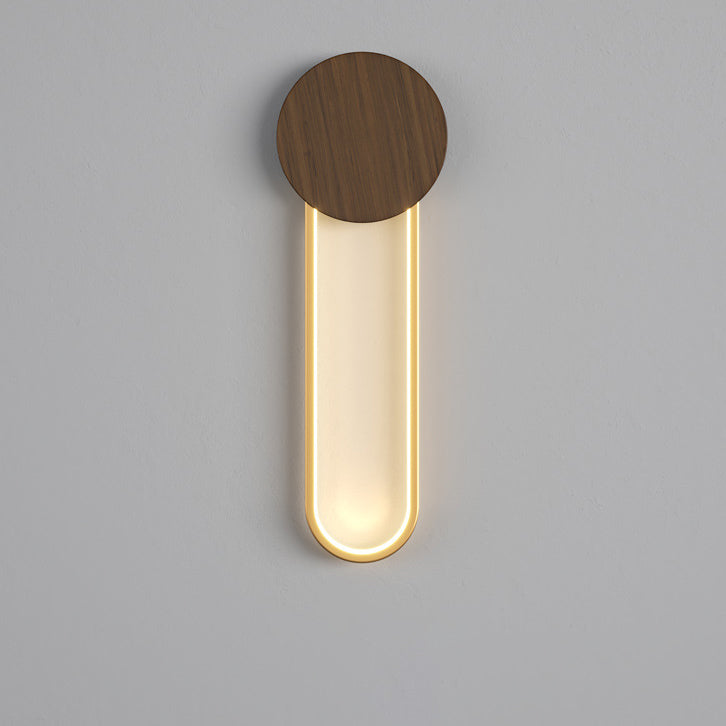 Minimalist Round Oval Wood Grain Iron LED Wall Sconce Lamp
