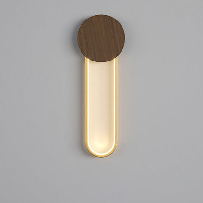 Minimalist Round Oval Wood Grain Iron LED Wall Sconce Lamp