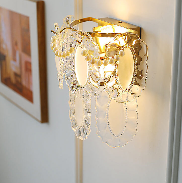 Gold Pearl Water Grain Glass Sheet 2-Light Wall Sconce Lamp