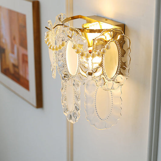 Gold Pearl Water Grain Glass Sheet 2-Light Wall Sconce Lamp