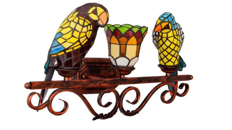 Tiffany European Parrot Decorative 3-Light Wall Sconce Lamp