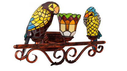 Tiffany European Parrot Decorative 3-Light Wall Sconce Lamp