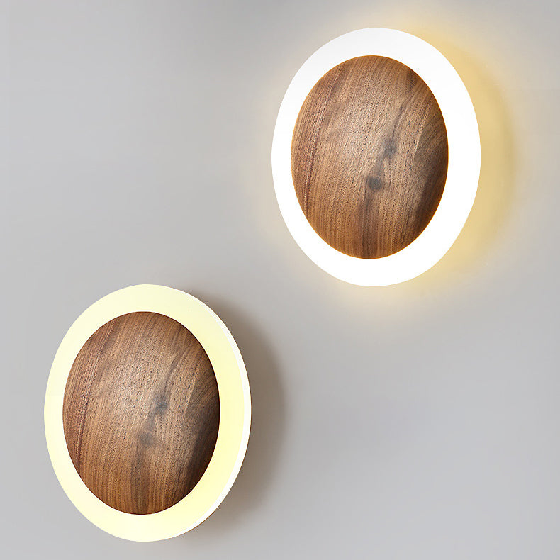 Japanese Black Walnut Round Shade LED Wall Sconce Lamp