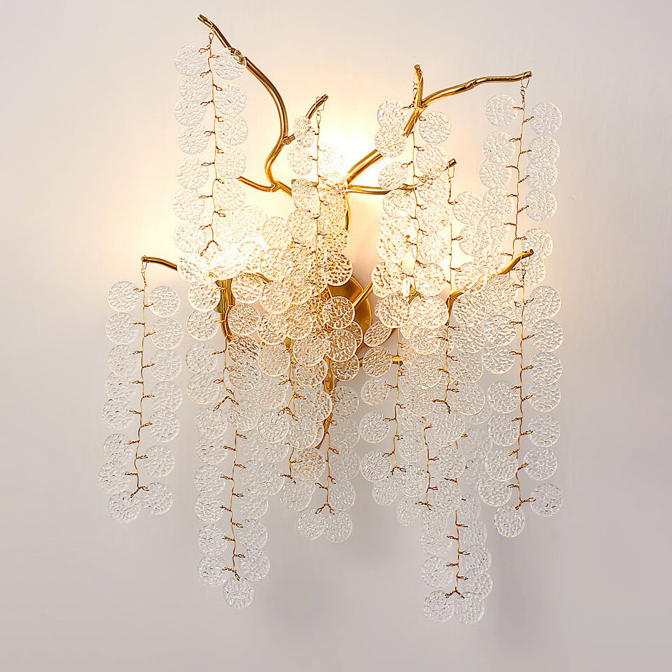 Money Tree Branch Aluminum Glass 3-Light Wall Sconce Lamp