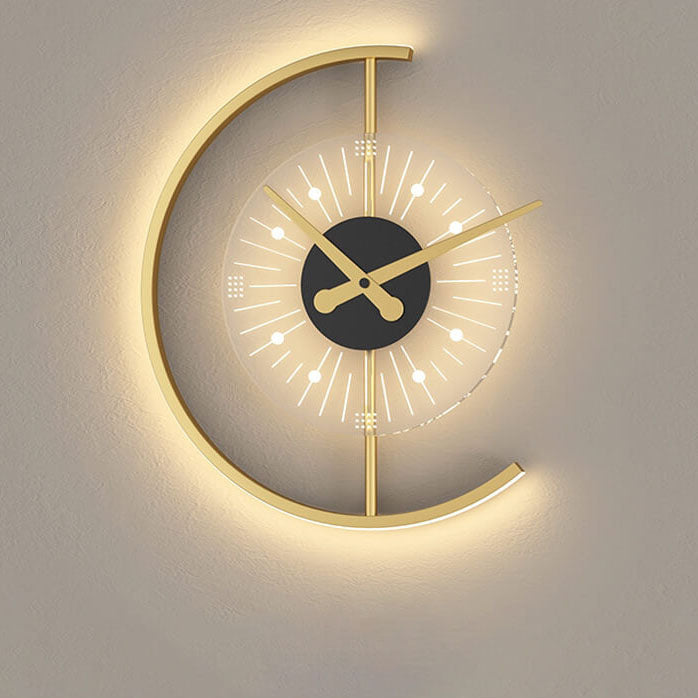 Creative Gold Finish Frame Clock Shape LED Wall Sconce Lamp