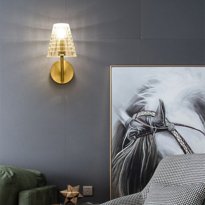 Luxury Round Textured Glass Copper 1-Light Wall Sconce Lamp