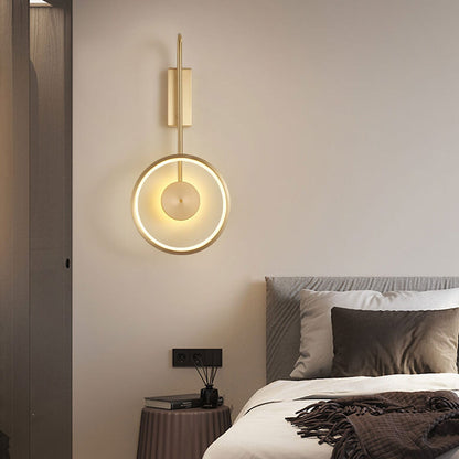 Light Full Copper Circle Curved Arm LED Wall Sconce Lamp