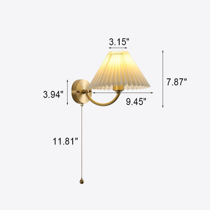 European Pleated Copper Fabric 1-Light Wall Sconce Lamp