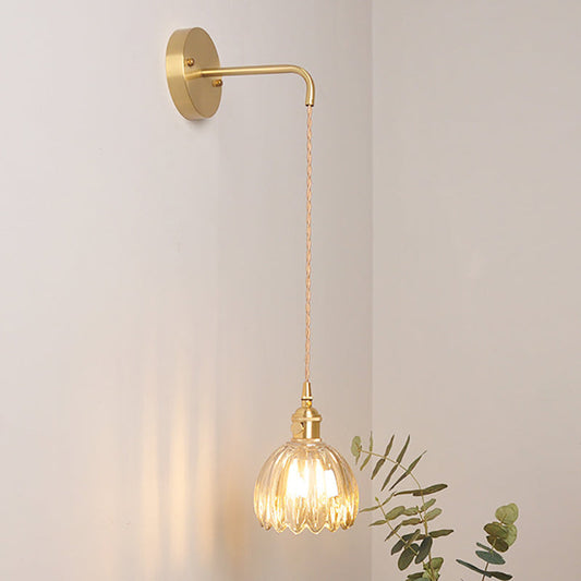 Minimalist Floral Copper Glass 1-Light Wall Sconce Lamp