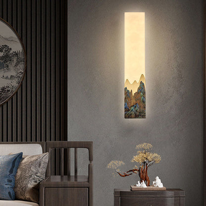 Chinese Marble All-Copper Rectangular LED Wall Sconce Lamp