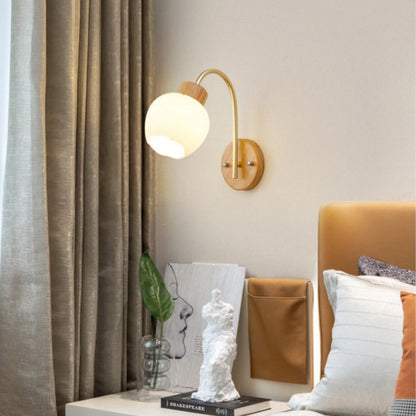 Bell Pleated Glass Shade Wood 1-Light Wall Sconce Lamp