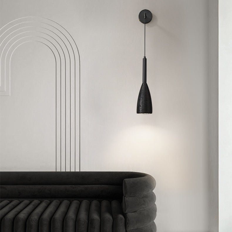Cylindrical Black Travertine 1-Light Wall Sconce Lamp
