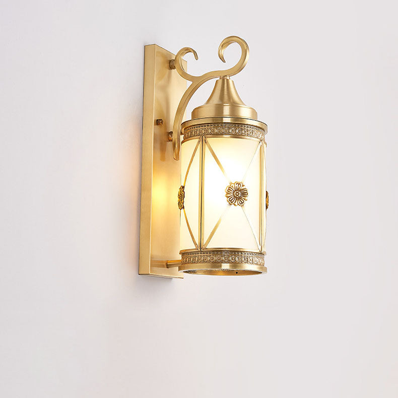 Copper Glass Lantern Column 1/3 Light Wall Sconce Lamp