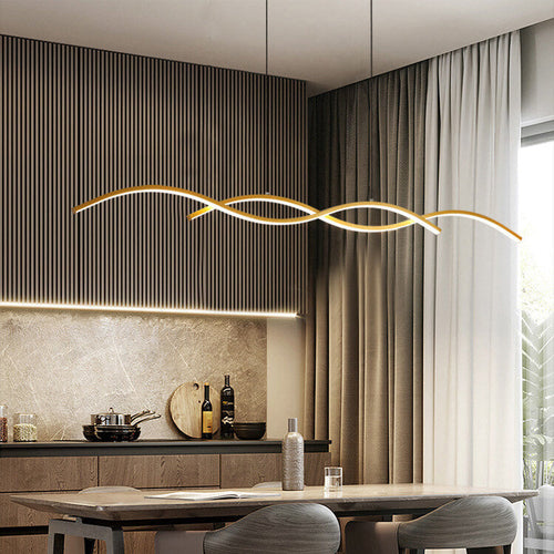 Nordic Minimalist Long Strip Wave Design Island Light LED Chandelier