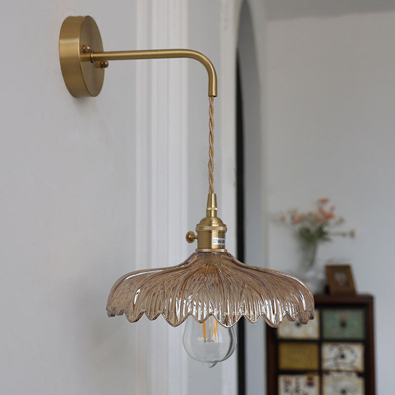 Art Deco Iron Flower Glass Shade 1-Light Wall Sconce Lamp