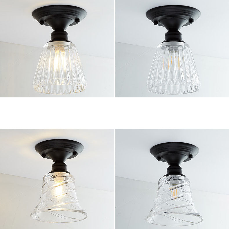 Nordic Vintage Glass Floral Round Geometry 1-Light Semi-Flush Mount Ceiling Light