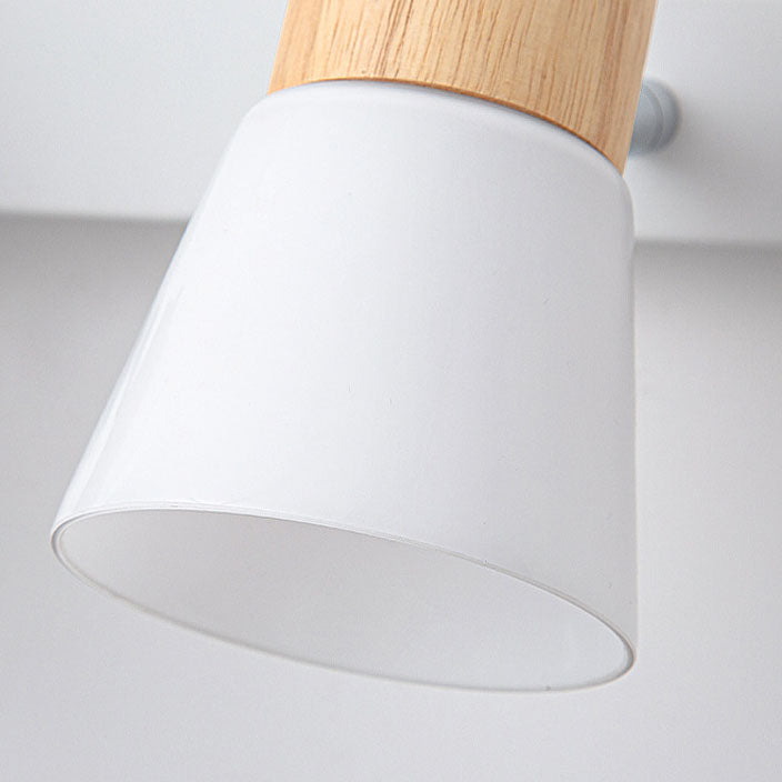 Rubberwood Glass Cone Rotatable 1/2 Light Wall Sconce Lamp