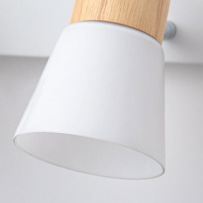 Rubberwood Glass Cone Rotatable 1/2 Light Wall Sconce Lamp