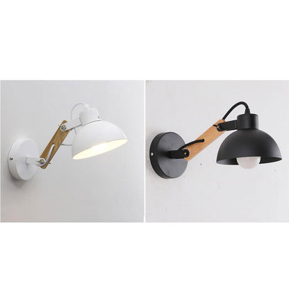 Semicircle Solid Wood Wrought Iron 1-Light Wall Sconce Lamp