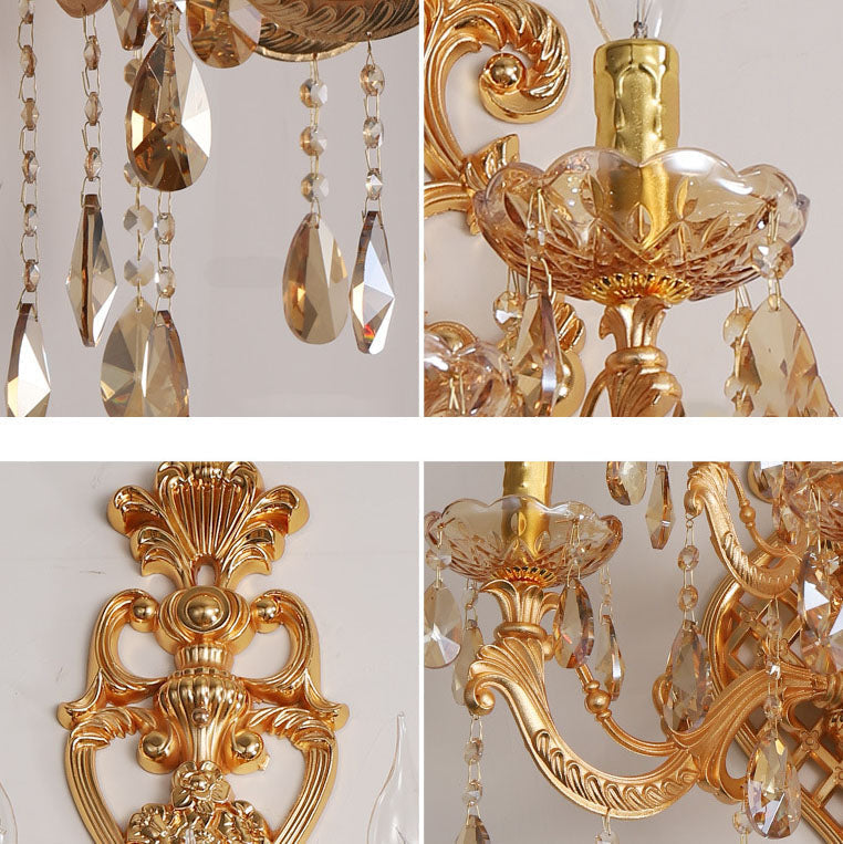 Gold Glass Crystal Hardware 5-Light Wall Sconce Lamp