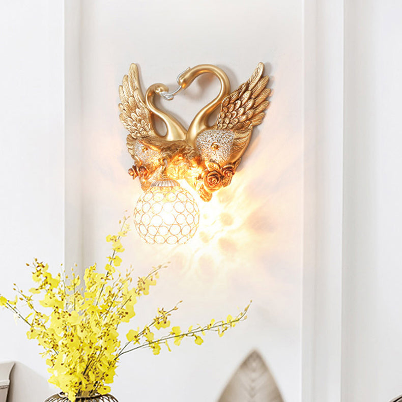 European Swan Orb Resin Iron 1-Light Wall Sconce Lamp