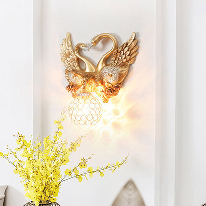 European Swan Orb Resin Iron 1-Light Wall Sconce Lamp
