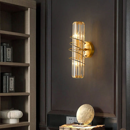 Brass Crystal Geometric Ring 2/3 Light Wall Sconce Lamp